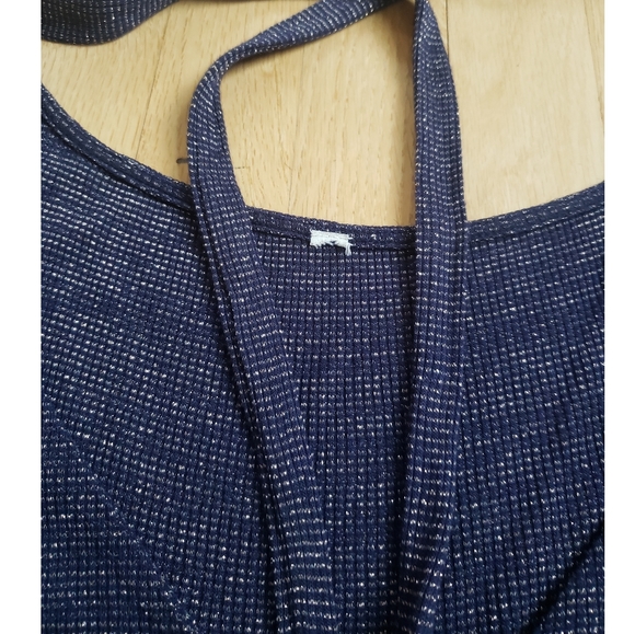 Urban Outfitters Navy Blue metallic long sleeve cut out top - size small - Picture 3 of 6